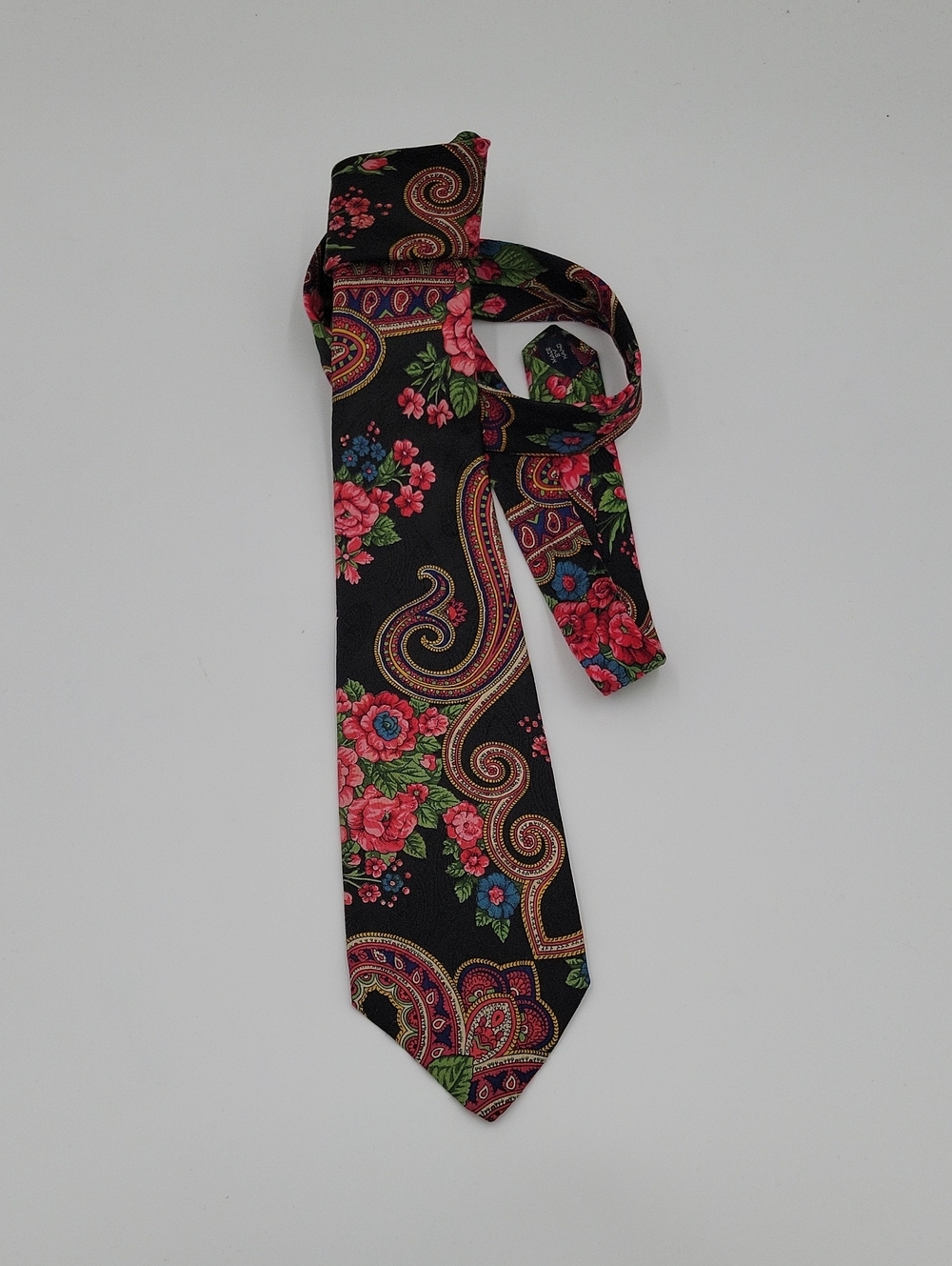 Polo Ralph Lauren Black Paisley Tie with Pink & Pink Floral Accents Silk Office
